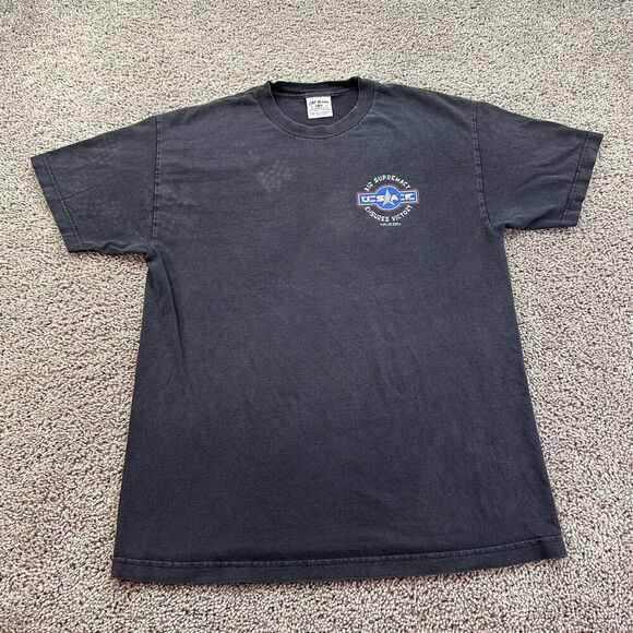 Air Force Shirt Mens L Black Blue Air Supremacy Ensures Victory USAF 7.62 FLAW - Picture 10 of 13